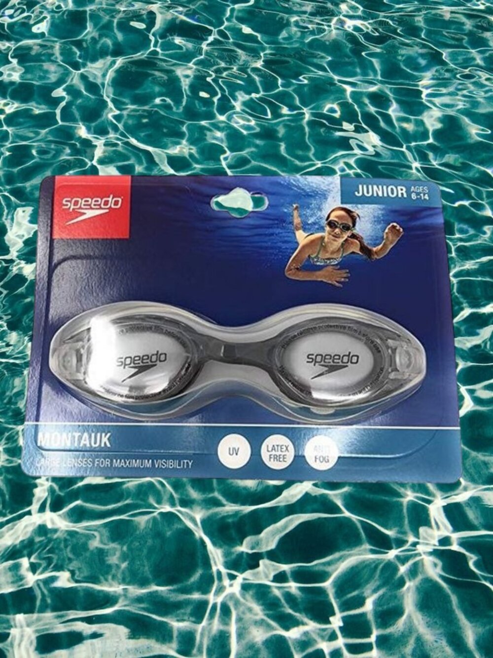 NEW Kids Speedo Swim Goggles Lenses Junior 6-14 Montauk Black Speed Fit Anti Fog